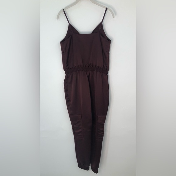 Parker 0 cargo satin jumpsuit burgundy red jogger 0983 skim sweetheart - Picture 7 of 11